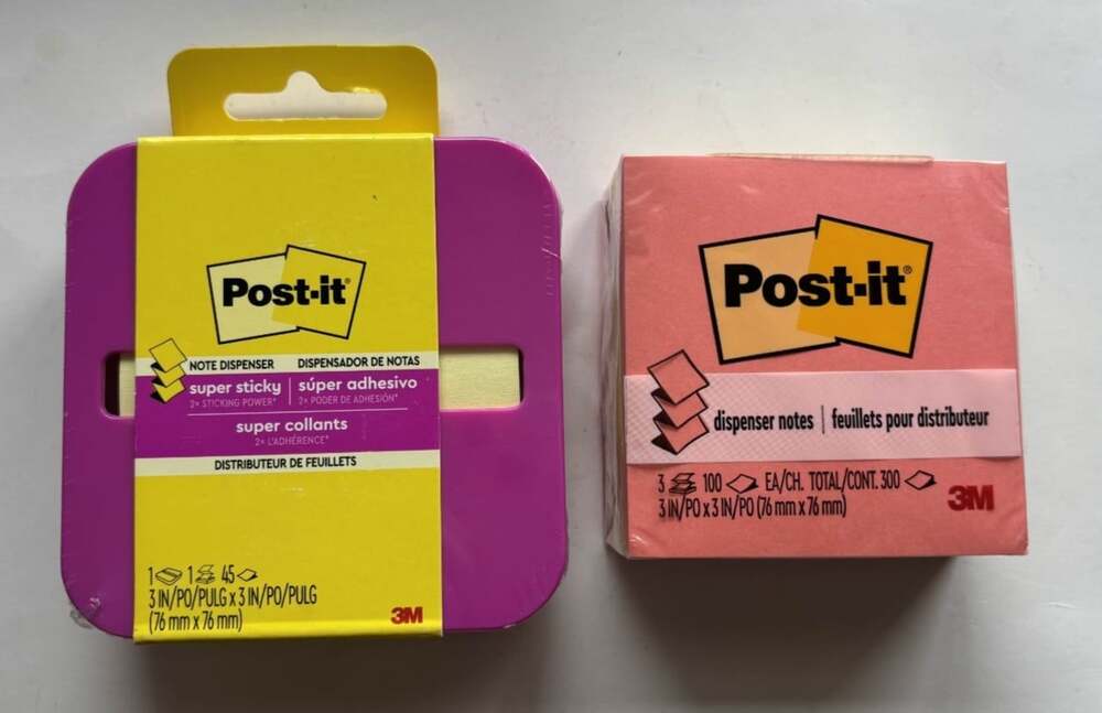 Post It Note Dispenser Pink Square Non Weighted with Dispenser Note Refill Pack